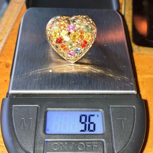 Natural Sapphire Sterling Silver Heart Ring Size 7.25 - Picture 9 of 9